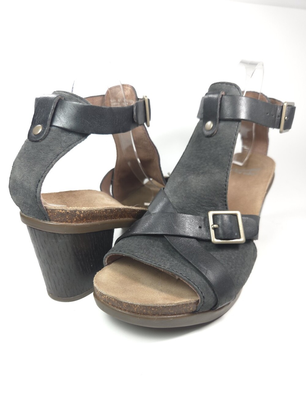 Dansko Dominique Black Leather & Suede W Cork Block Heel Sandals Sz 10.5/EU 41 - Picture 4 of 16